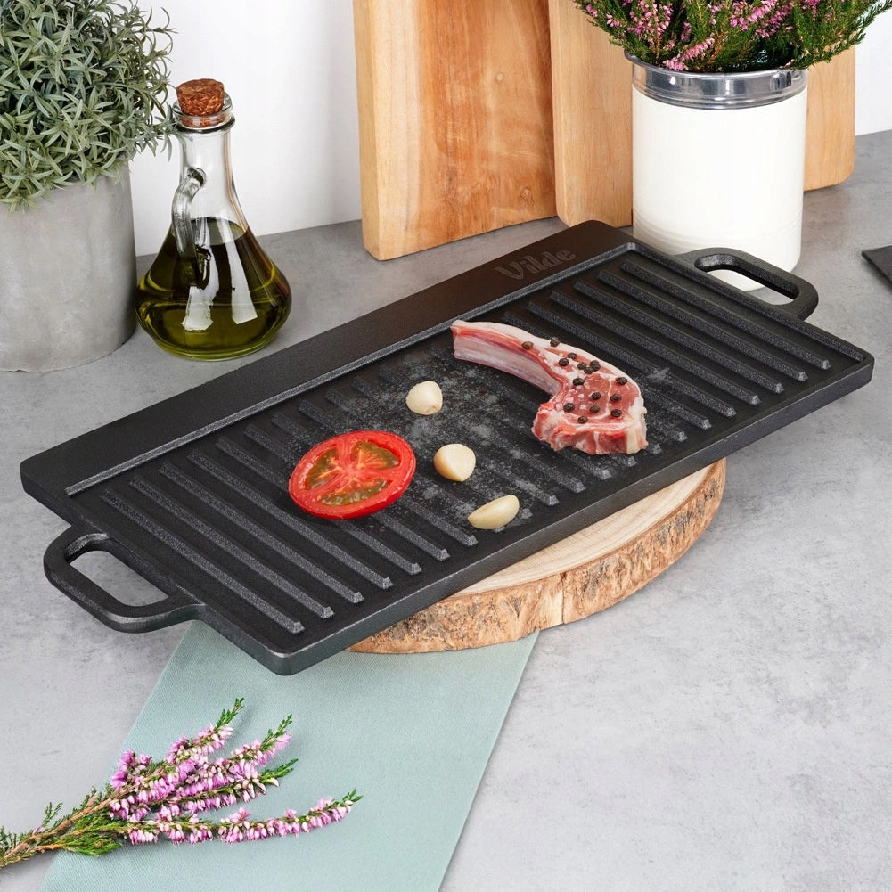 Plate for Grill Oven Grilling Cast Iron Double Sided VILDE 50,5x23,5cm Material cast iron