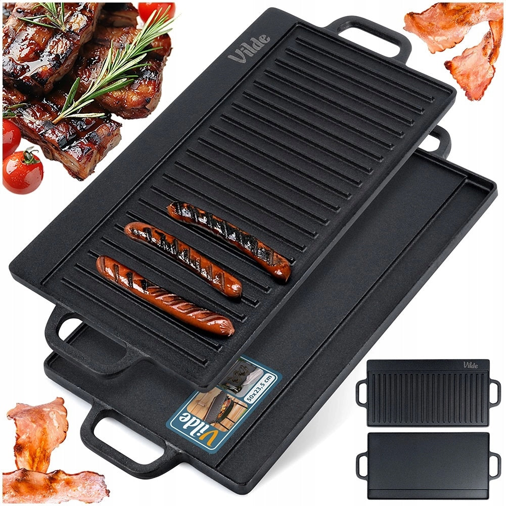 Plate for Grill Oven Grilling Cast Iron Double Sided VILDE 50,5x23,5cm