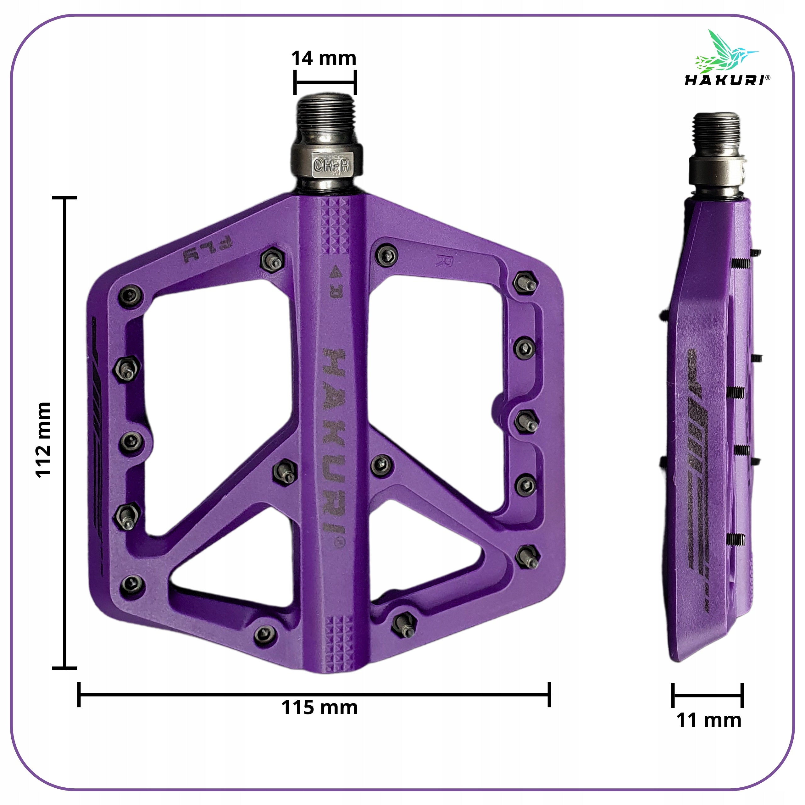 Platform Pedals Nylon Pedals Light Purple + MTB PINS 3 BEARINGS Manufacturer code PEDAŁY PLATFORMOWE HAKURI FLY-RIDE PURPLE MTB