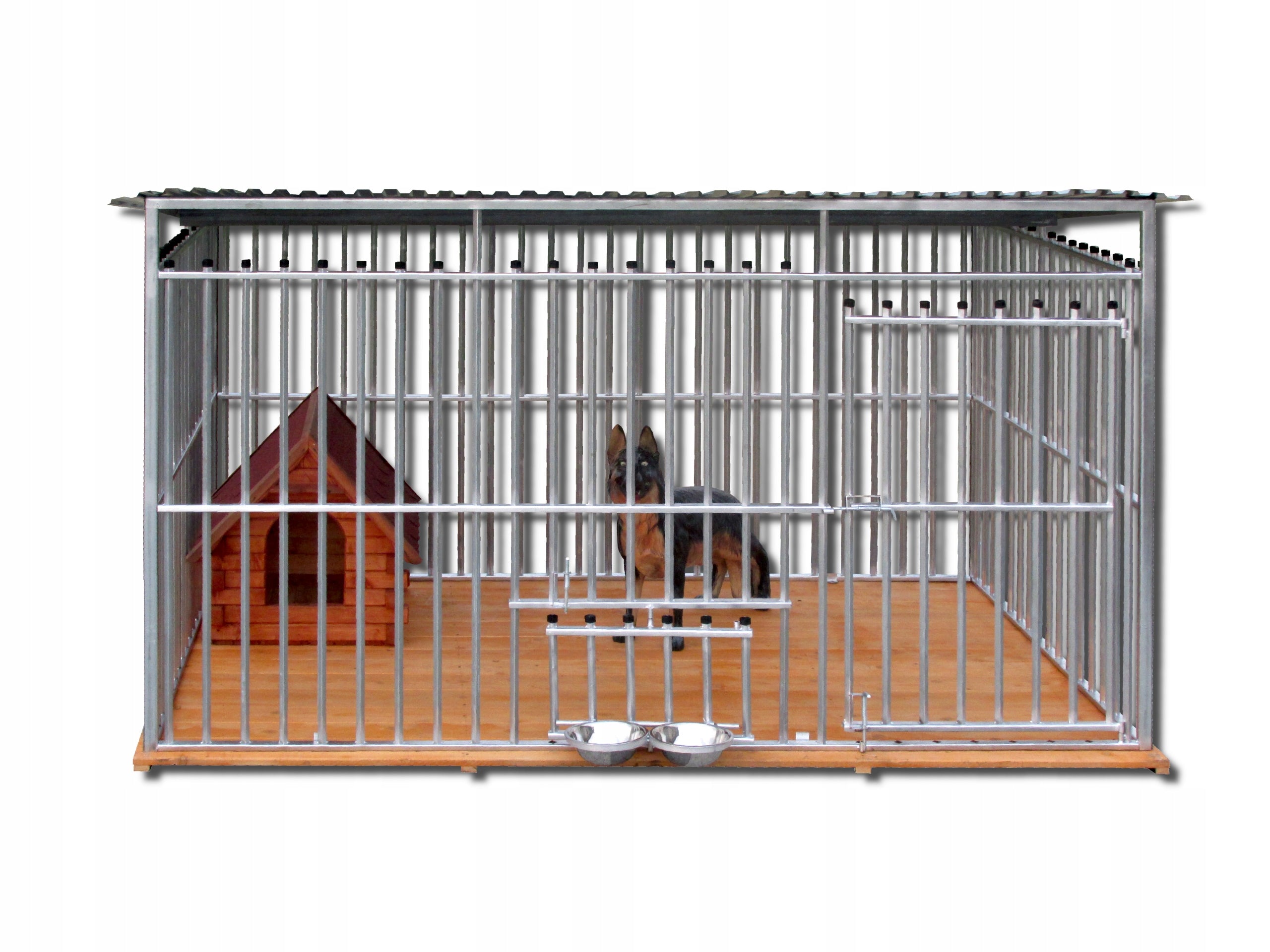 Playpen 4x2m made of galvanized profiles, wooden floor, bowl holders
