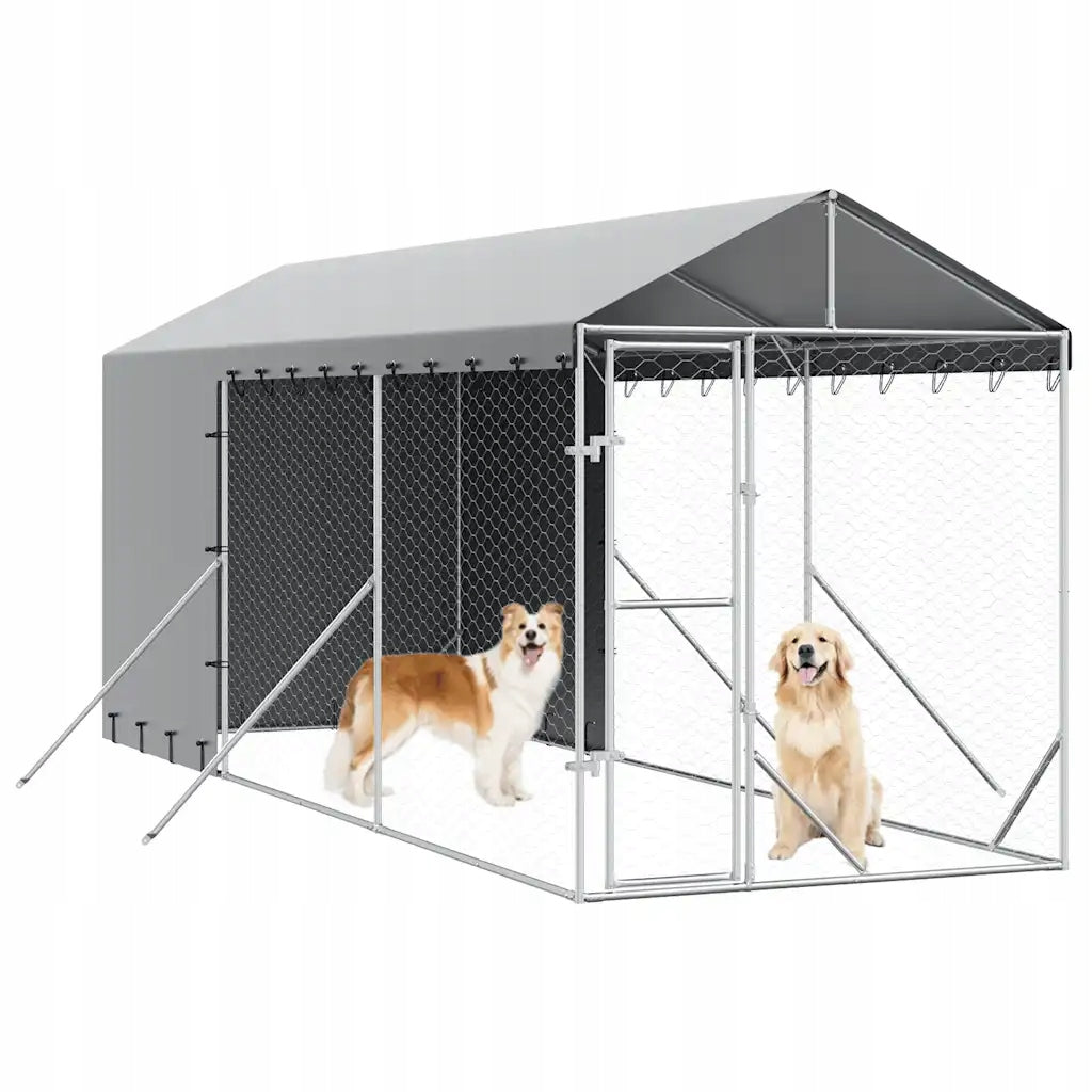Playpen for dogs, with roof, silver, 2x6x2,5 m, galvanized steel Kind playpen