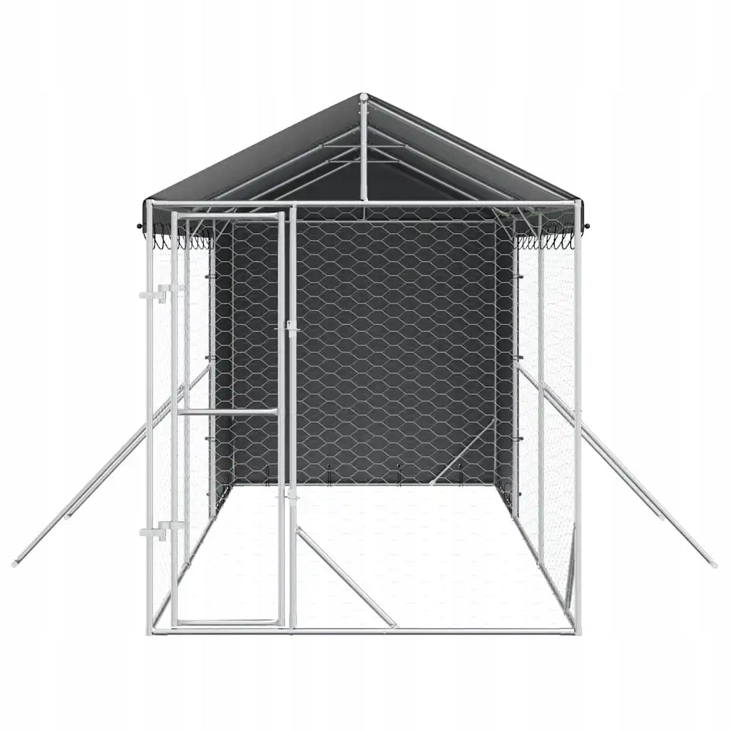 Playpen for dogs, with roof, silver, 2x6x2,5 m, galvanized steel Length 600 cm