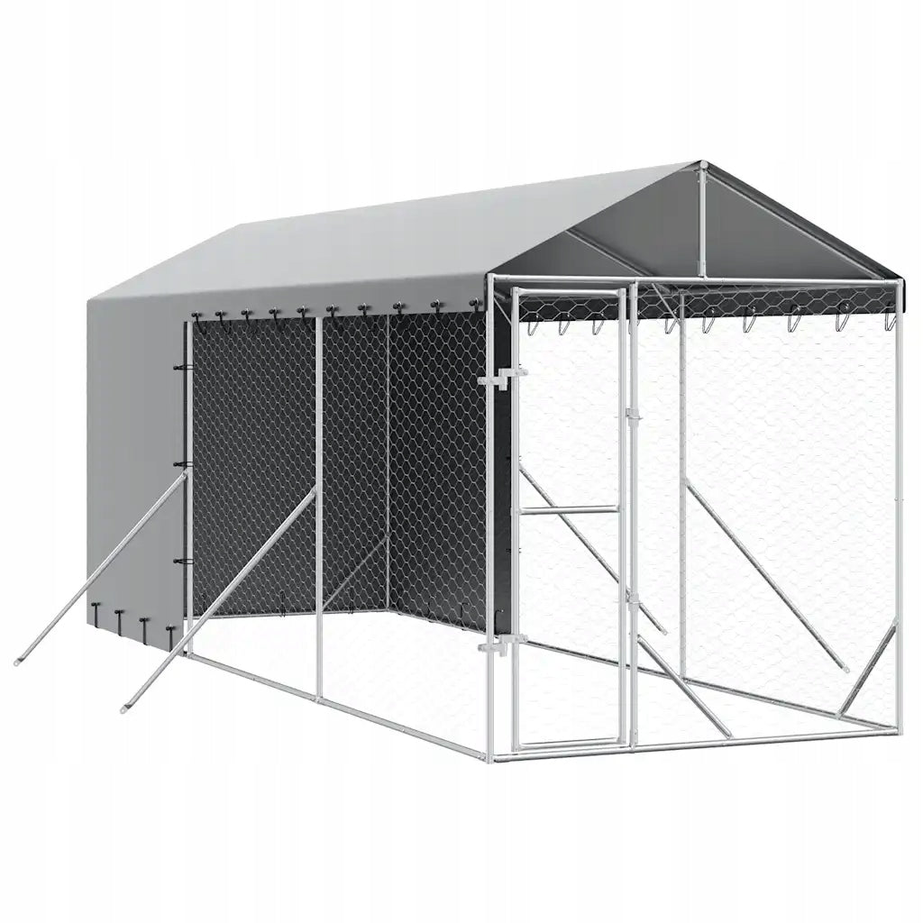 Playpen for dogs, with roof, silver, 2x6x2,5 m, galvanized steel