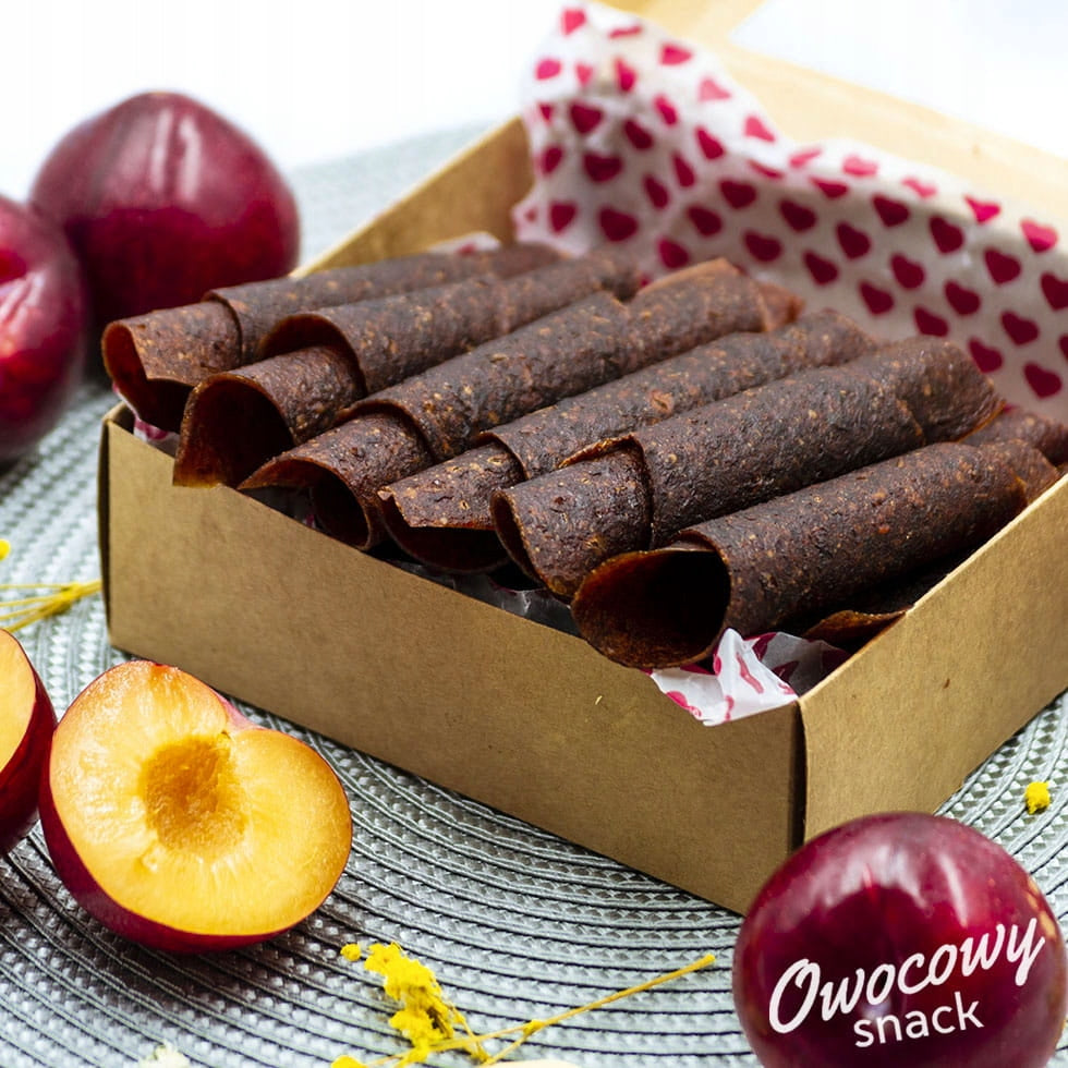Plum rolls snack 50g natural prebiotic and source of vitamins ABC. Packaging status original