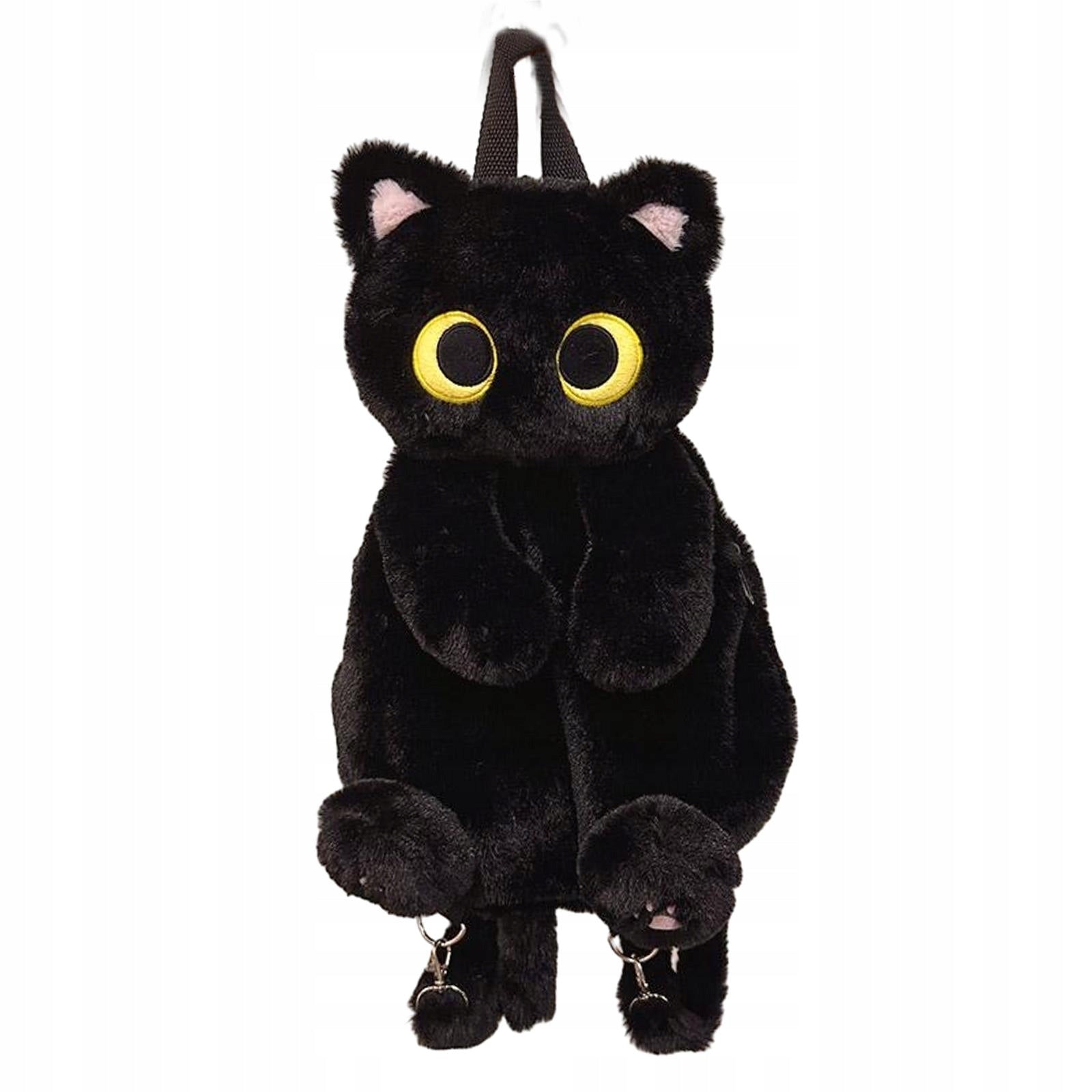 Plush Animal Cat Backpack Soft with Adjustable Straps Stylish Casual black Type single compartment