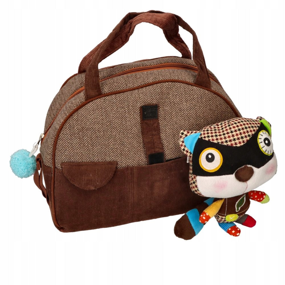 Plush Toy raccoon Corduroy Bag For School Eco 2IN1 Bag with Plush