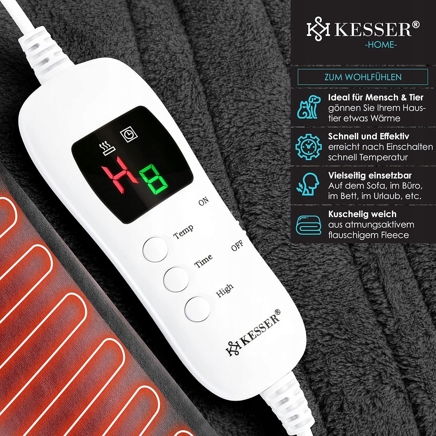 Plush electric blanket KESSER 200 x 180 cm anthracite Manufacturer code 4260729112057