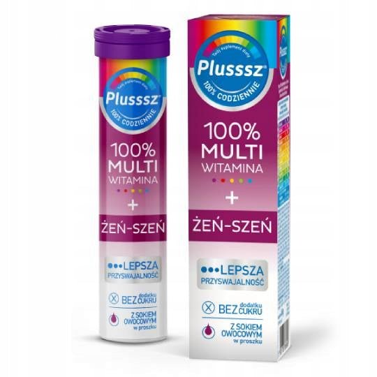 Plusssz 100% Multivitamin + Ginseng 20 effervescent tablets Supplements Manufacturer code Plusssz 100% Multiwitamina + ŻEŃ-SZEŃ