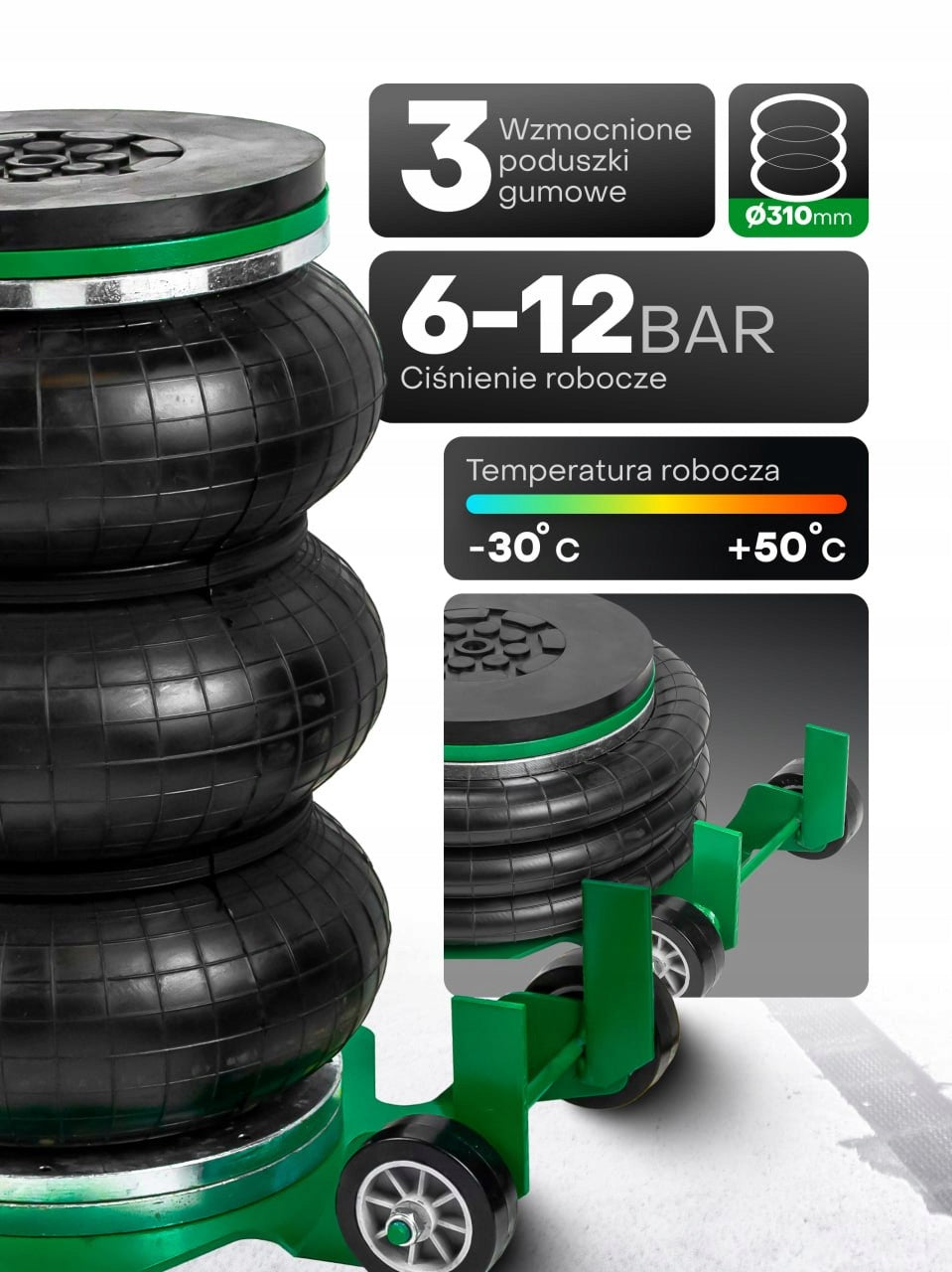 Pneumatic cushion lift snowman 5T min 144mm max 440mm +GUMA Lifting capacity 5000 kg