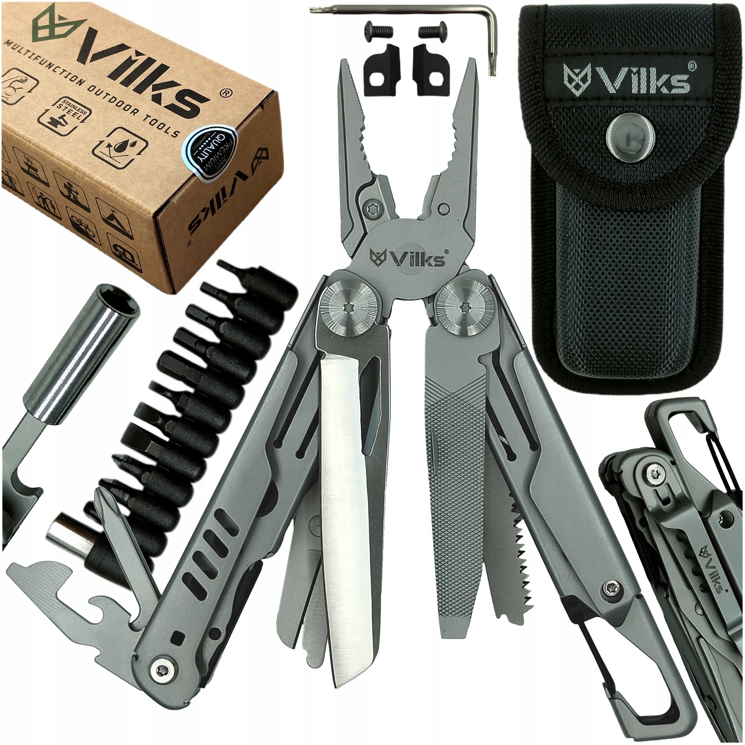 Pocket Knife Multifunctional Set Multitool SURVIVAL STAINLESS STEEL CASE BITS