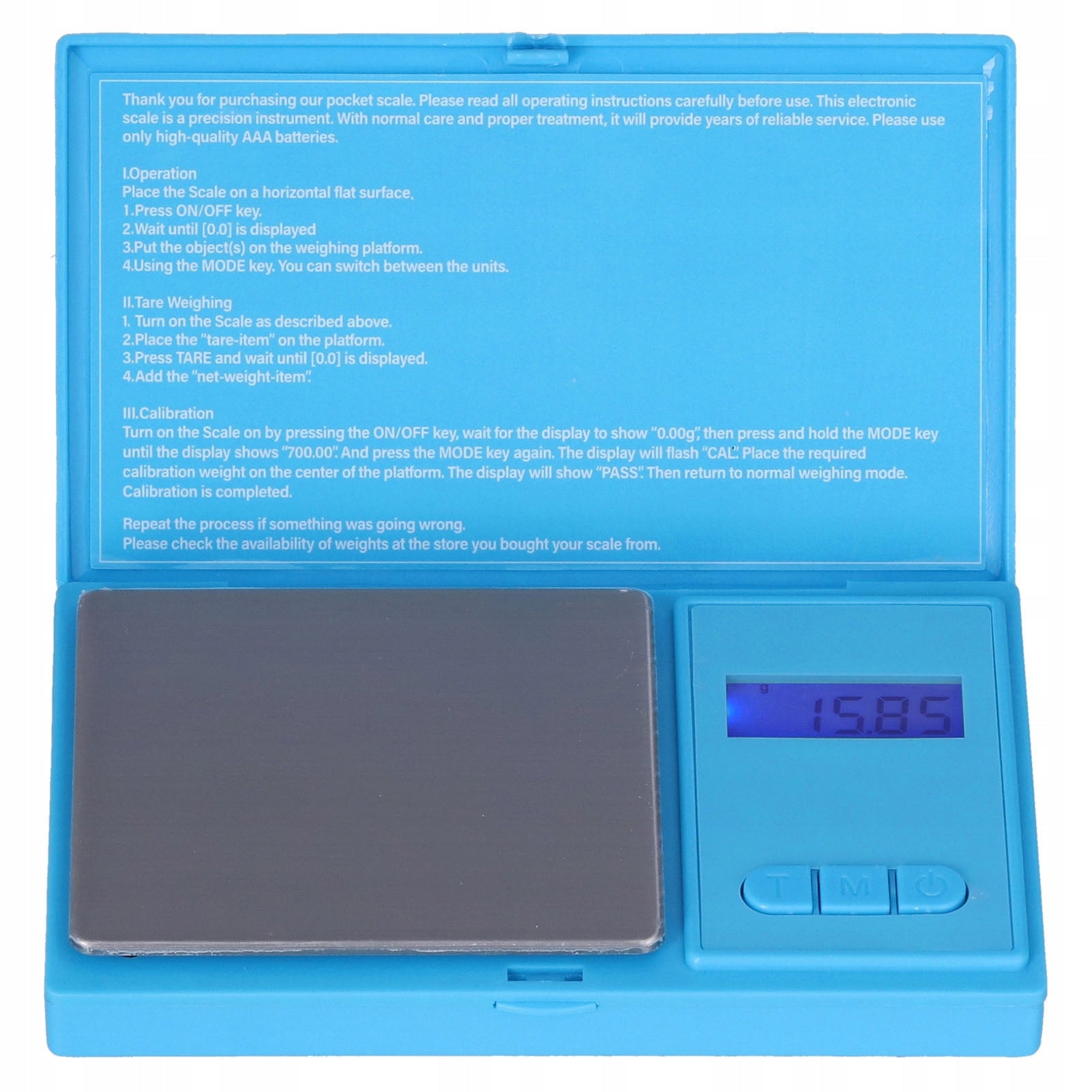 Pocket scale 700g/0,01g LCD display with blue 7C
