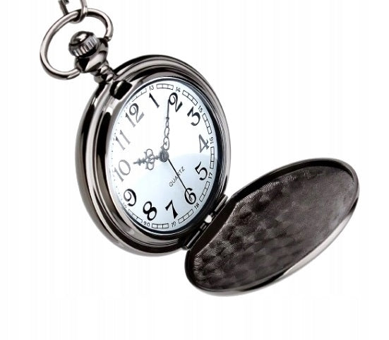 Pocket watch compass on chain black white retro dial Case color silver