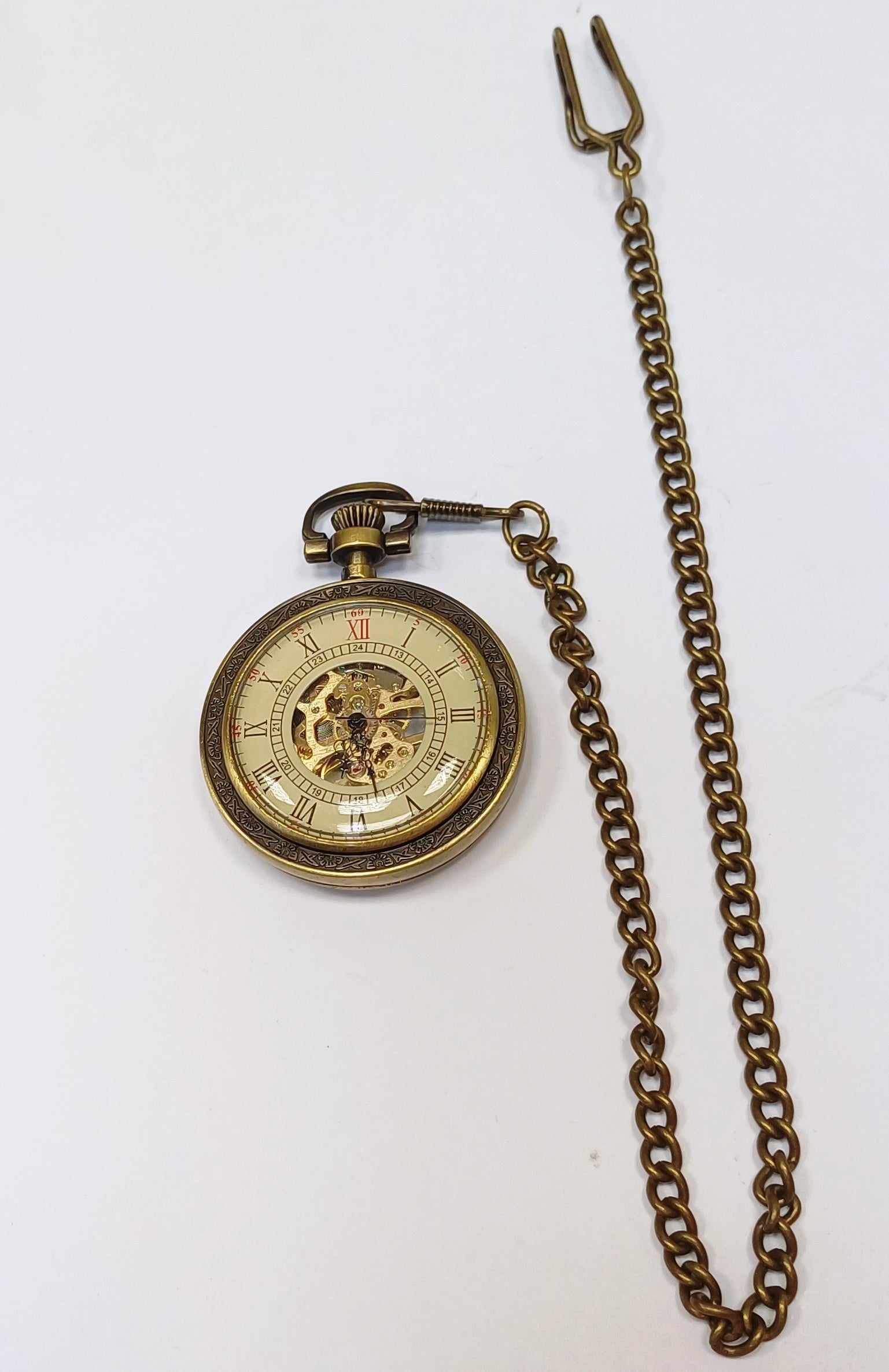 Pocket watch mechanical transparent retro with motto skeleton Packaging status original