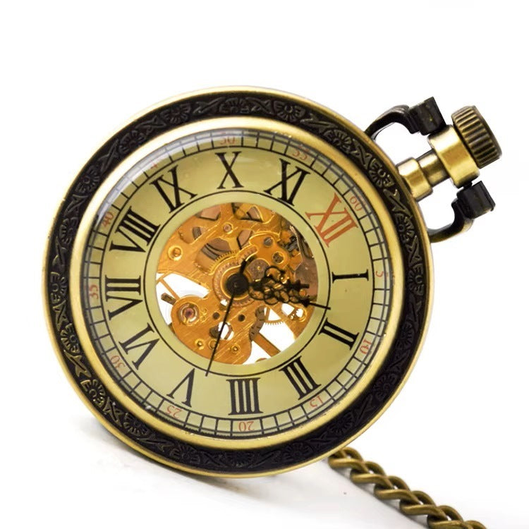Pocket watch mechanical transparent retro with motto skeleton
