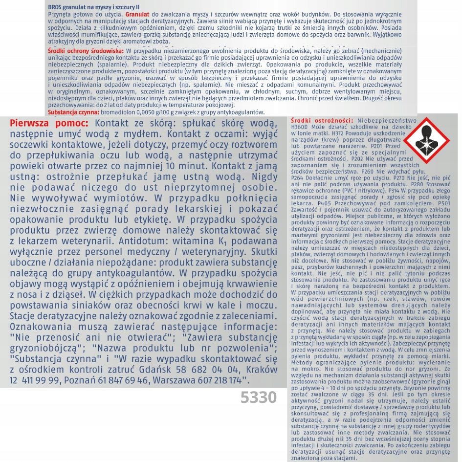 Poison granules for mice and rats BROS 2,5 kg Manufacturer code 5330