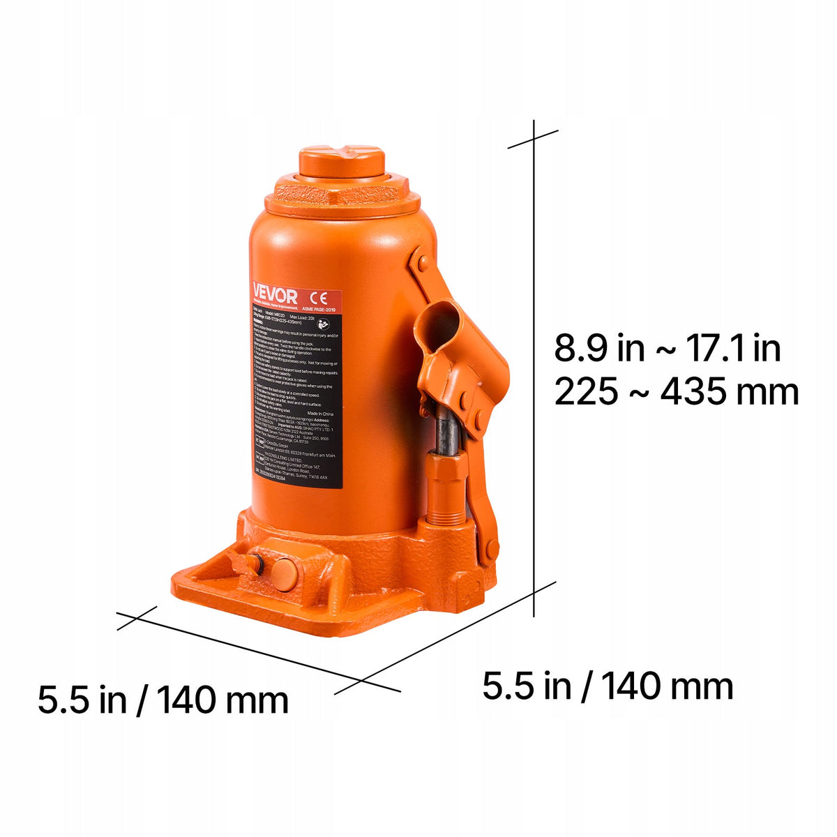 Pole Lift Load Capacity 20T Lifting Range 22,5 – 43,5CM Orange Maximum lifting height 435 mm