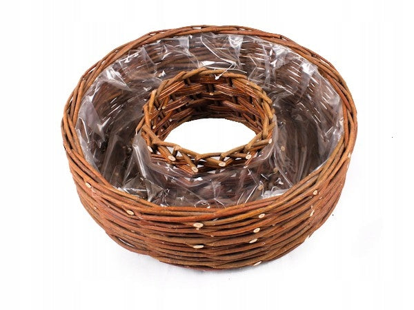 Polish BRAIDED ROUND WICKER BASKET WITH HOLE FLOWER TIRE 40x40x11 cm Brand Tin Tours