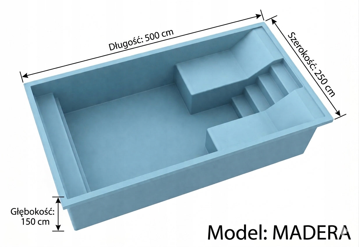 Polyester swimming pool MADERA Blue Way 5 x 2,5 x 1,5 m with digging couches Brand Blue Way