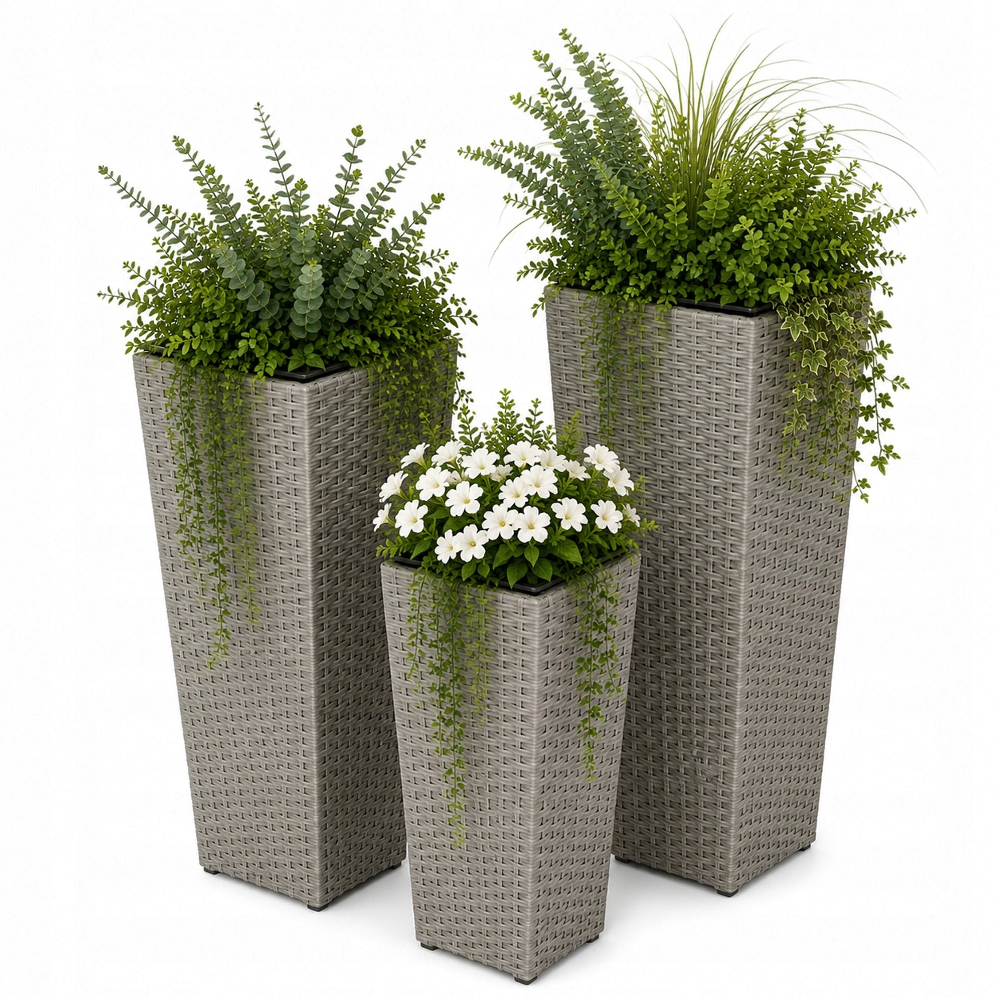 Polyrattan Pots Set of 3 with Refill Garden Pots Technorattan