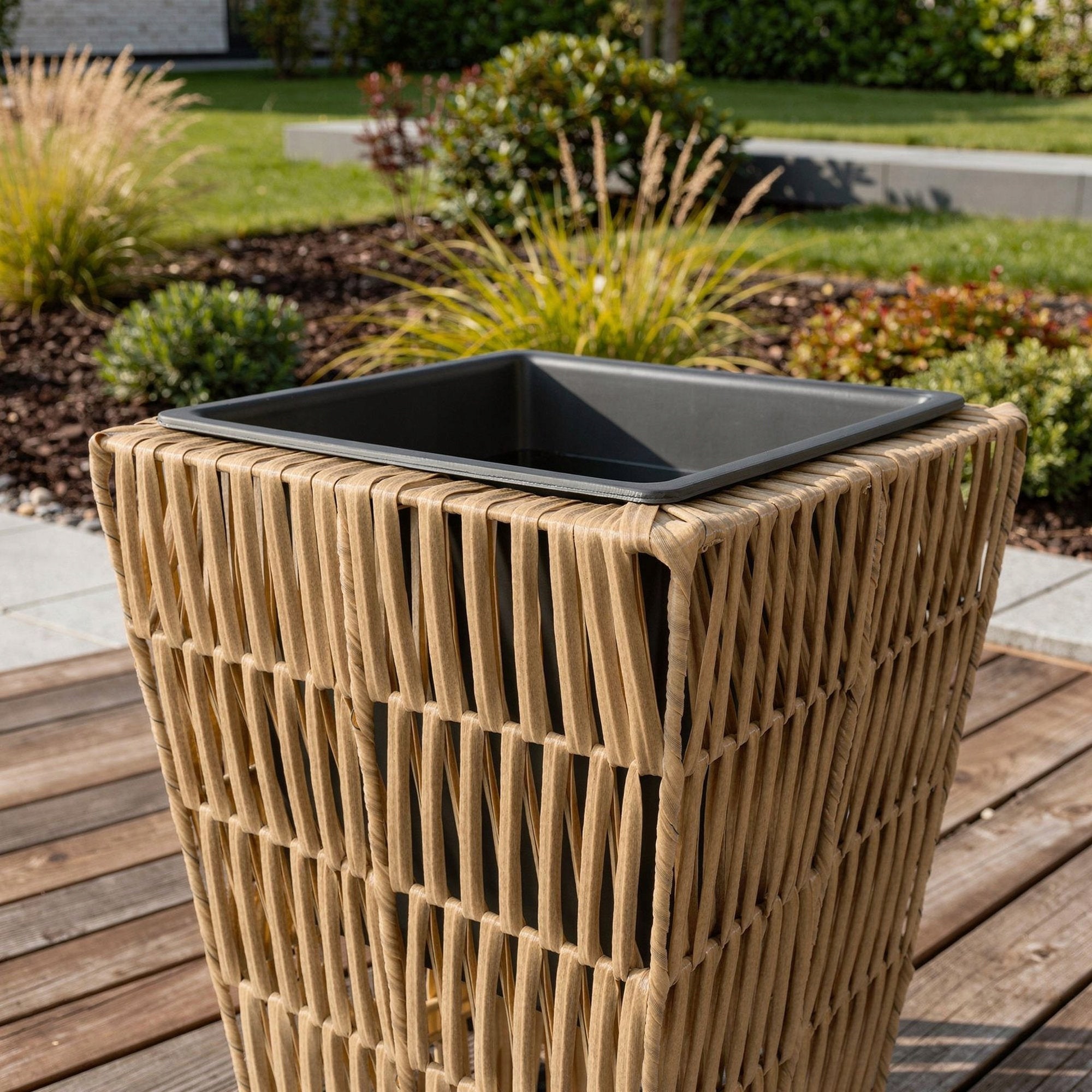 Polyrattan Pots Set of 3 with Refill Garden Pots Terrace Balcony Length 38 cm