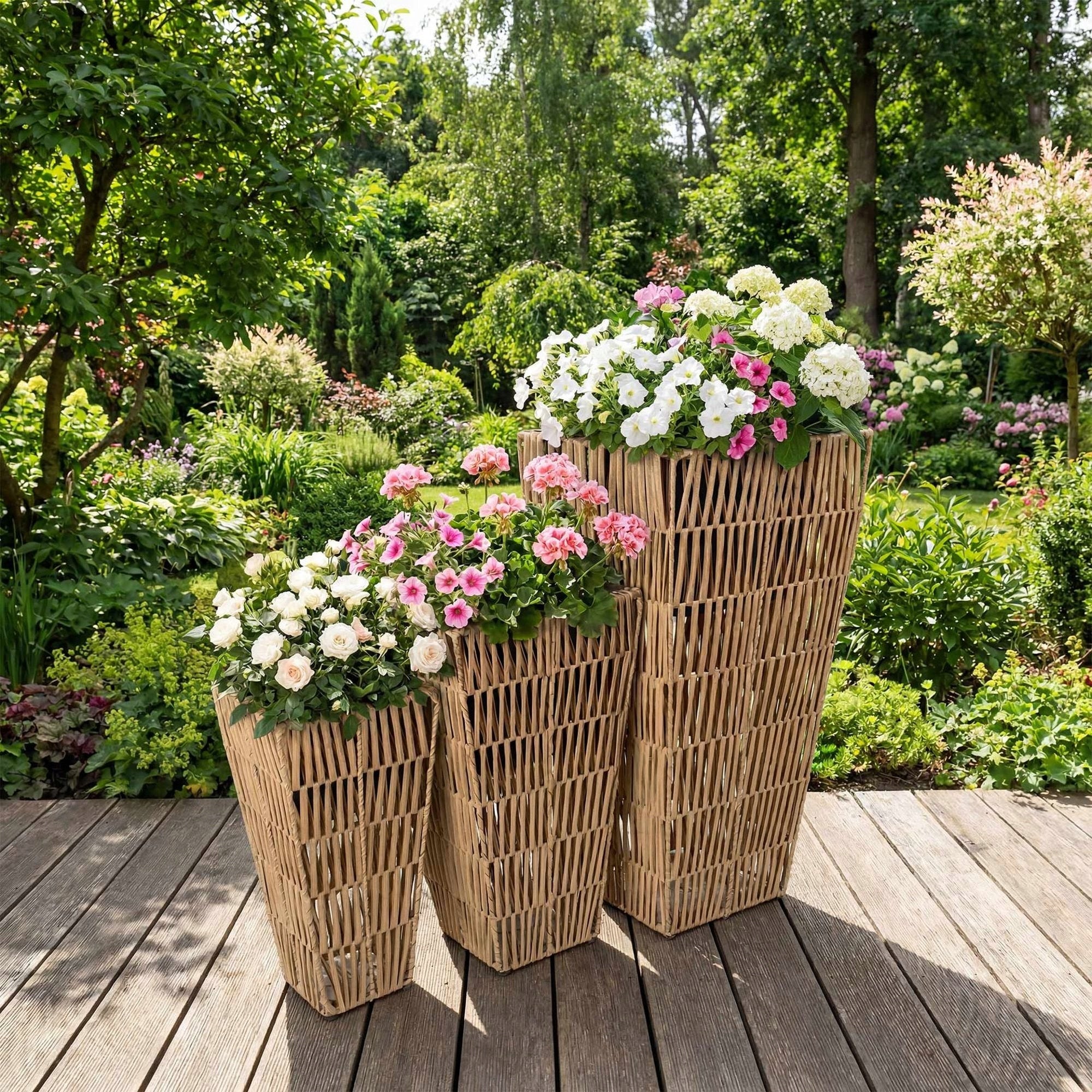 Polyrattan Pots Set of 3 with Refill Garden Pots Terrace Balcony Material synthetic material