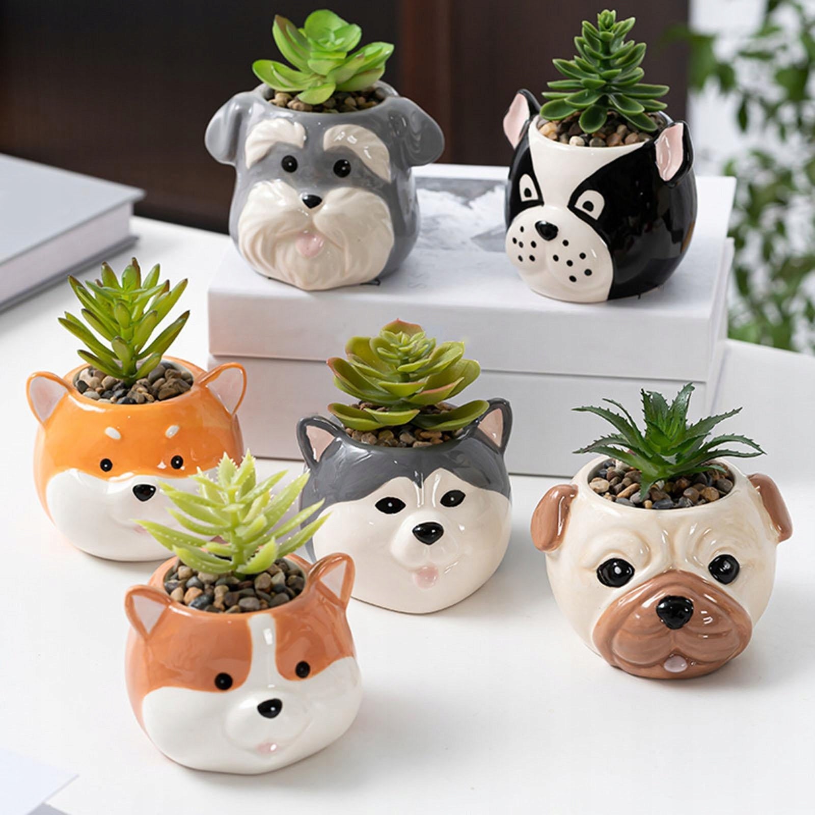 Porcelain Cartoon Dog Puppy Figurine Planter Flower Plant Pot Husky Type nesting box (feeder)