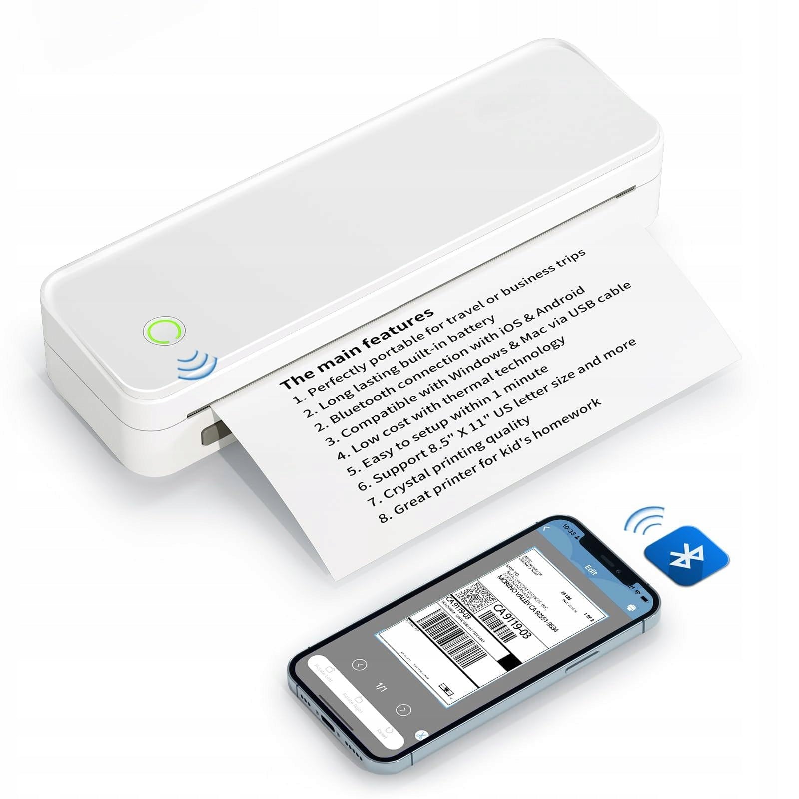 Portable A4 Thermal Printer Without Ink Bluetooth 2600mAh 20mm/s 50-216mm Manufacturer code 1019230060711