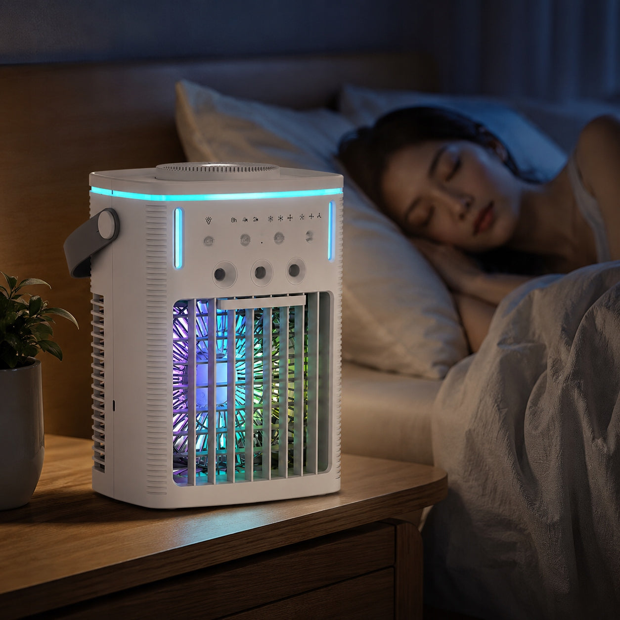 Portable Air Conditioner, Air Cooler, 1000 mL, 3-Speed , Remote Control Dominant color white