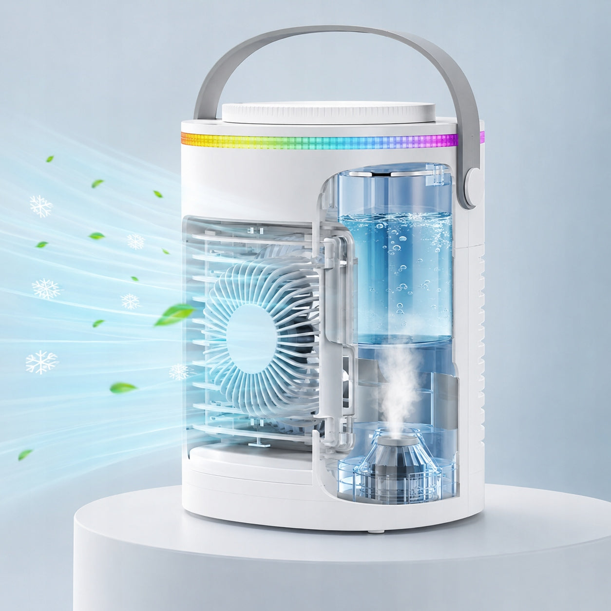 Portable Air Conditioner Fan 600ml USB Humidifier 3 Speeds Quiet AC Dominant color white