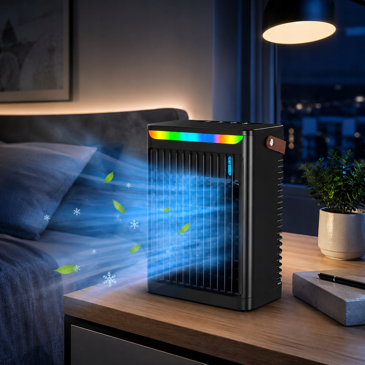 Portable Air Conditioner Fan 680ml USB Humidifier 5Speeds Night Light BLack Model A05