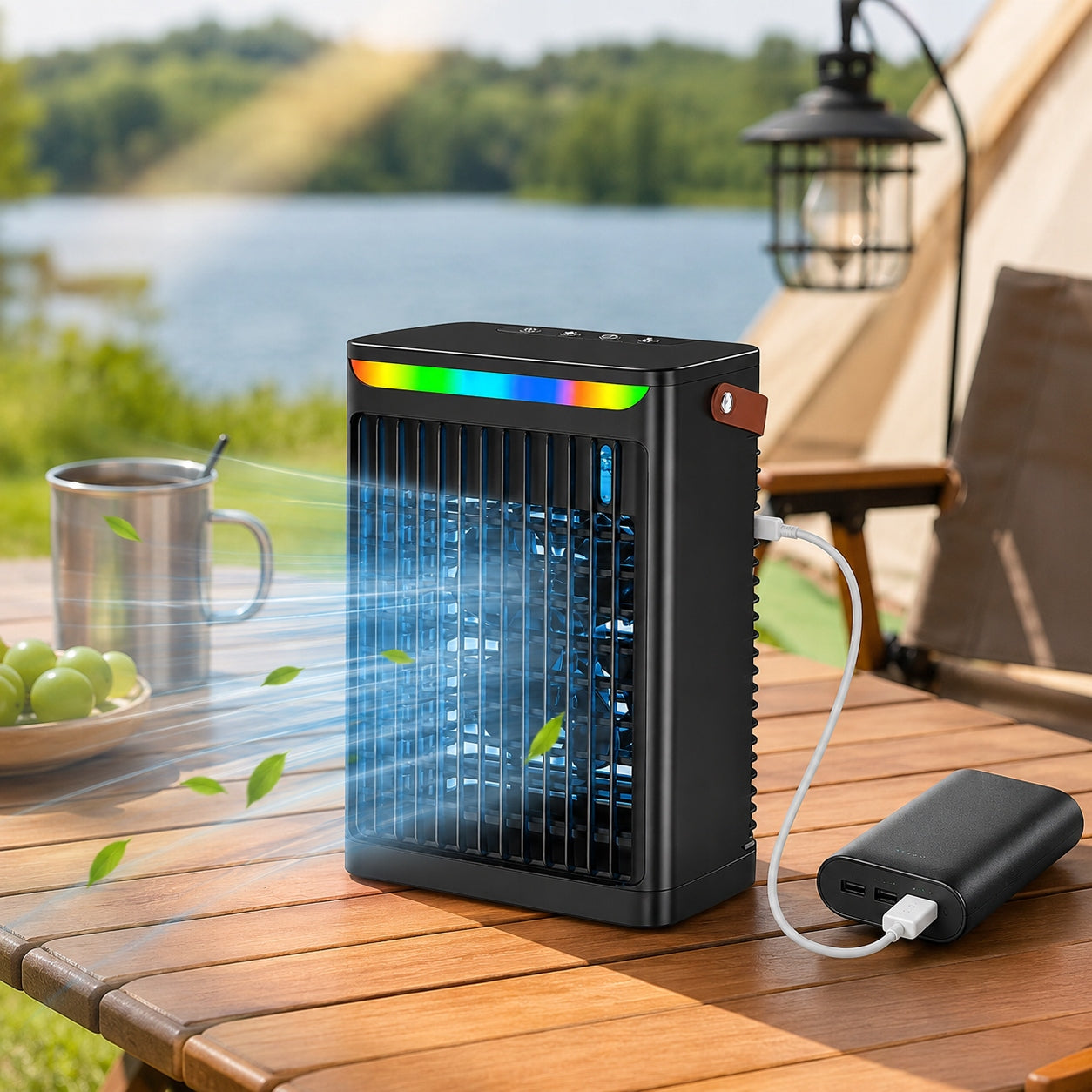Portable Air Conditioner Fan 680ml USB Humidifier 5Speeds Night Light BLack Type air conditioner
