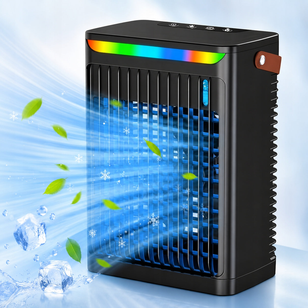 Portable Air Conditioner Fan 680ml USB Humidifier 5Speeds Night Light BLack