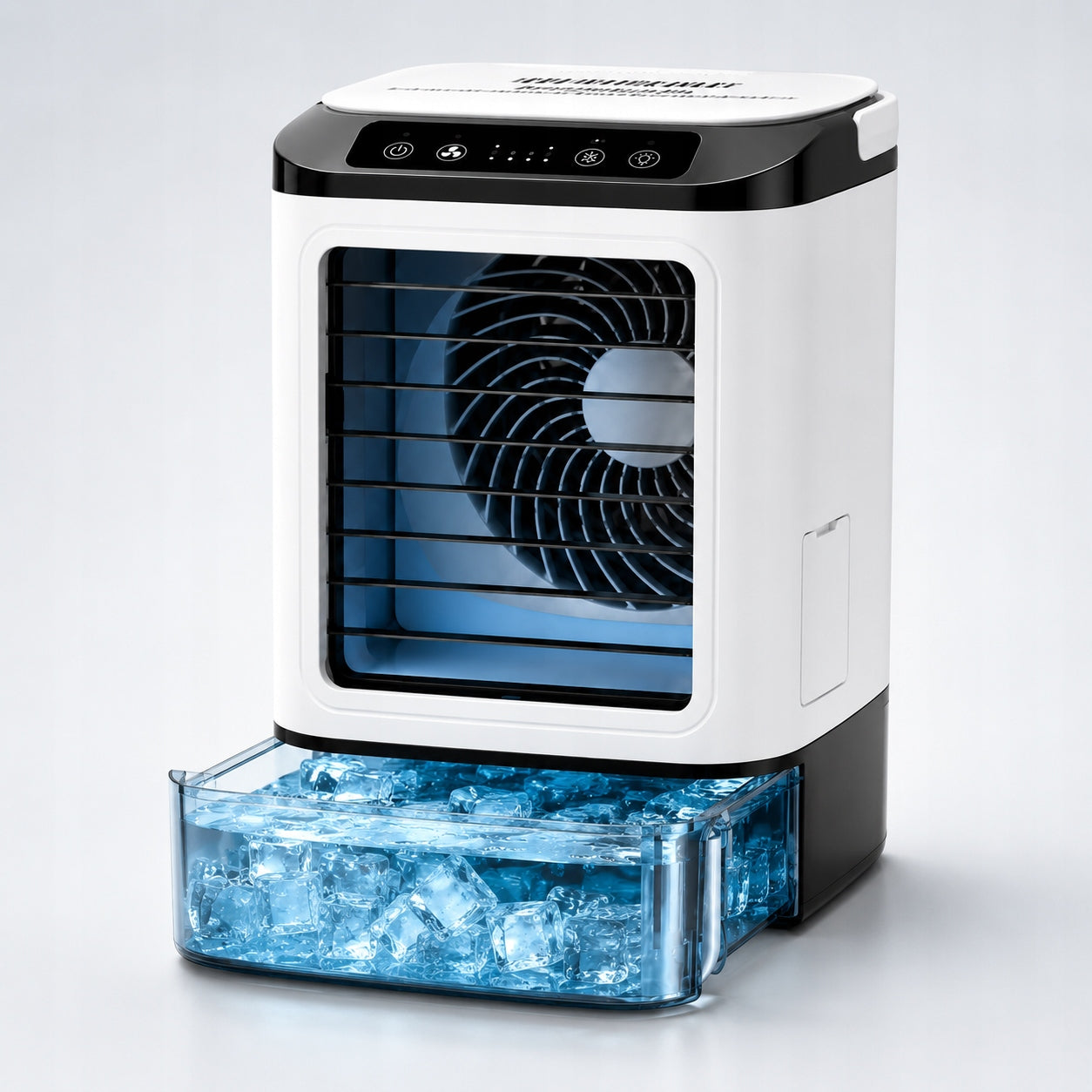 Portable Air Conditioner Fan,900ml 3-Speed, with Mist Function and Ice Tray Dominant color white