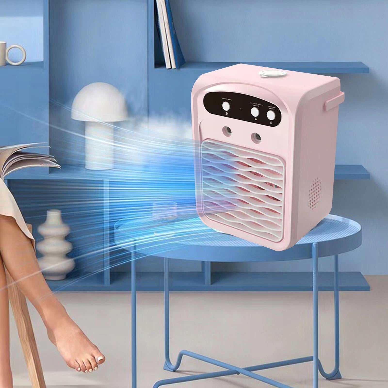 Portable Air Conditioner Personal Fan Low Noise 1000ml Water Tank Pink Packaging status original