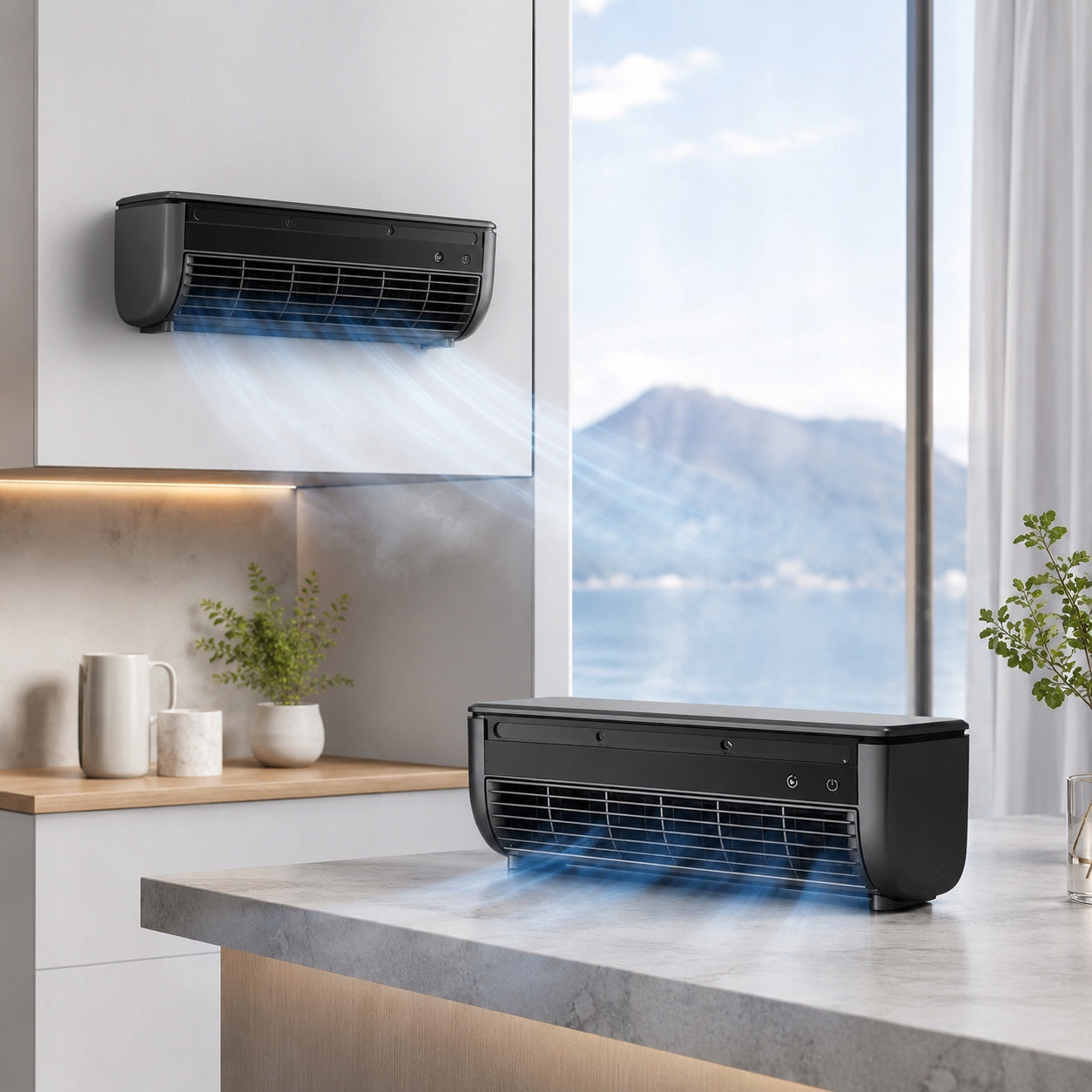 Portable Air Conditioner, Remote-Controlled Mist Cooling,Desk/Wall Dual-Use Dominant color black