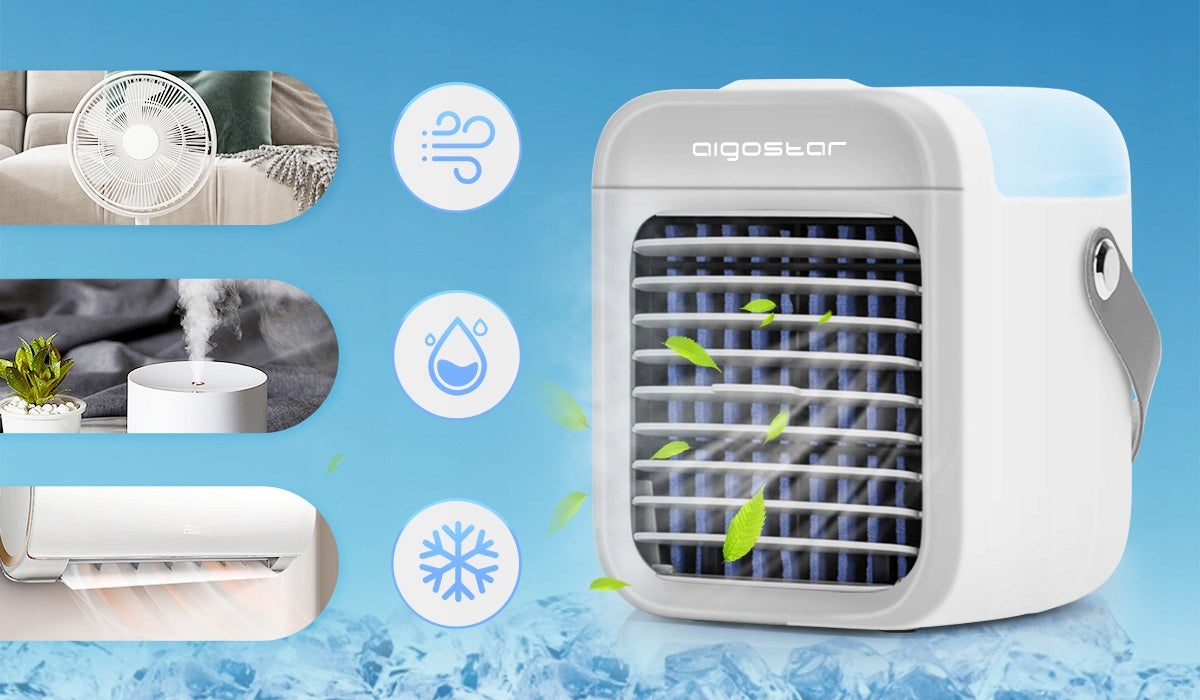 Portable Air Conditioner, USB, 7 Inch, 9 Blades, 3 Speeds, 2000 mAh, White Brand Aigostar