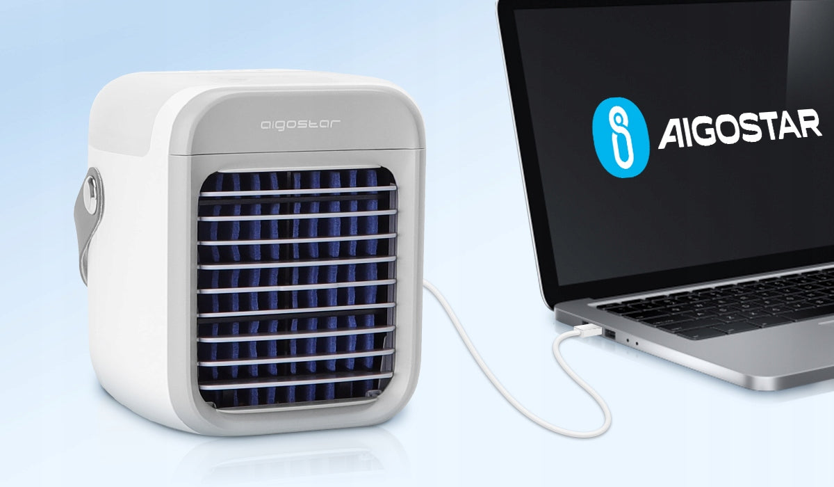 Portable Air Conditioner, USB, 7 Inch, 9 Blades, 3 Speeds, 2000 mAh, White Power 8 W