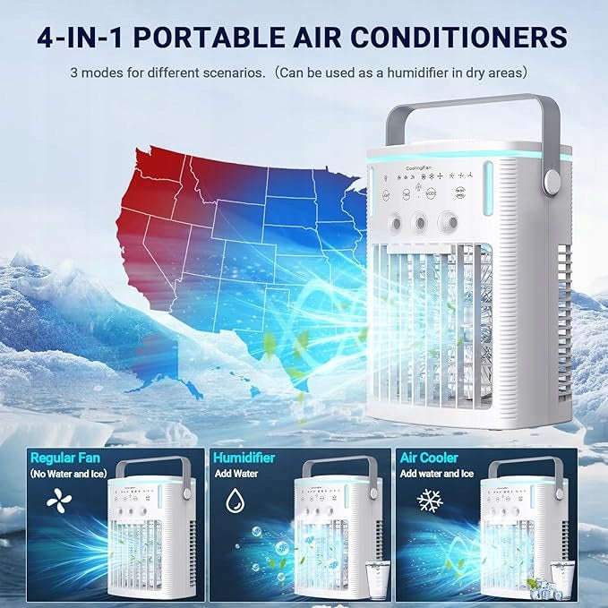 Portable Air Conditioners, 3 Speeds 3 Cool Modes Personal Quiet Cooling Fan Model Portable Air Conditioners