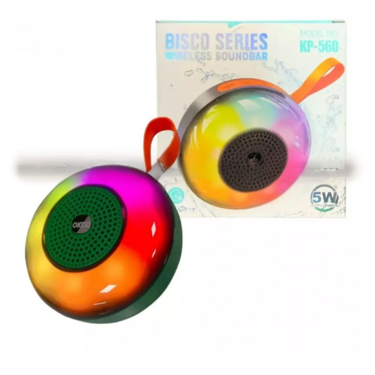 Portable Bluetooth Speaker OKOP KP-560 Disco LED Green RGB 5W USB FM Packaging status original