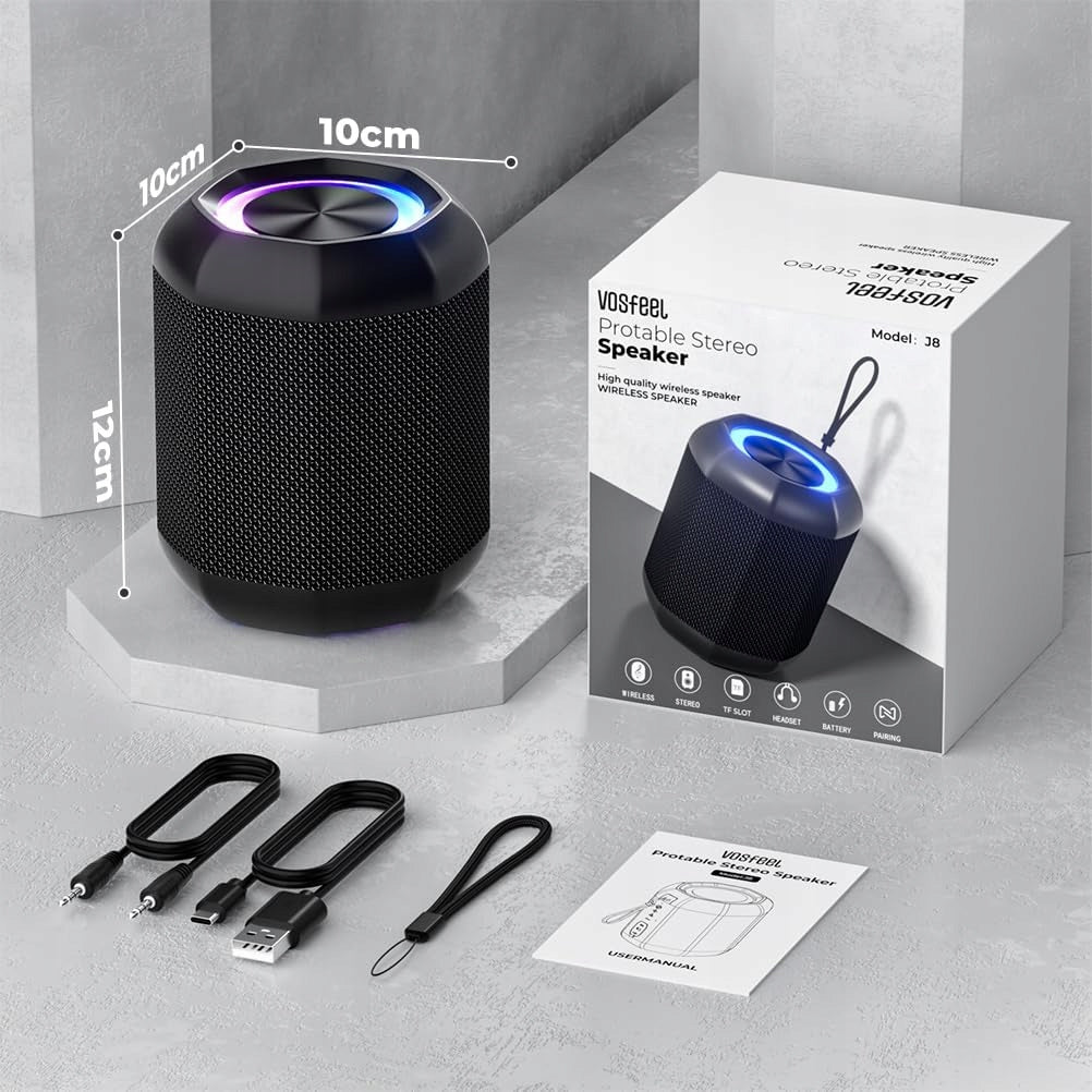 Portable Bluetooth Speaker Waterproof 15W MIC TF AUX RGB IPX6 Vosfeel J8 Brand Vosfeel