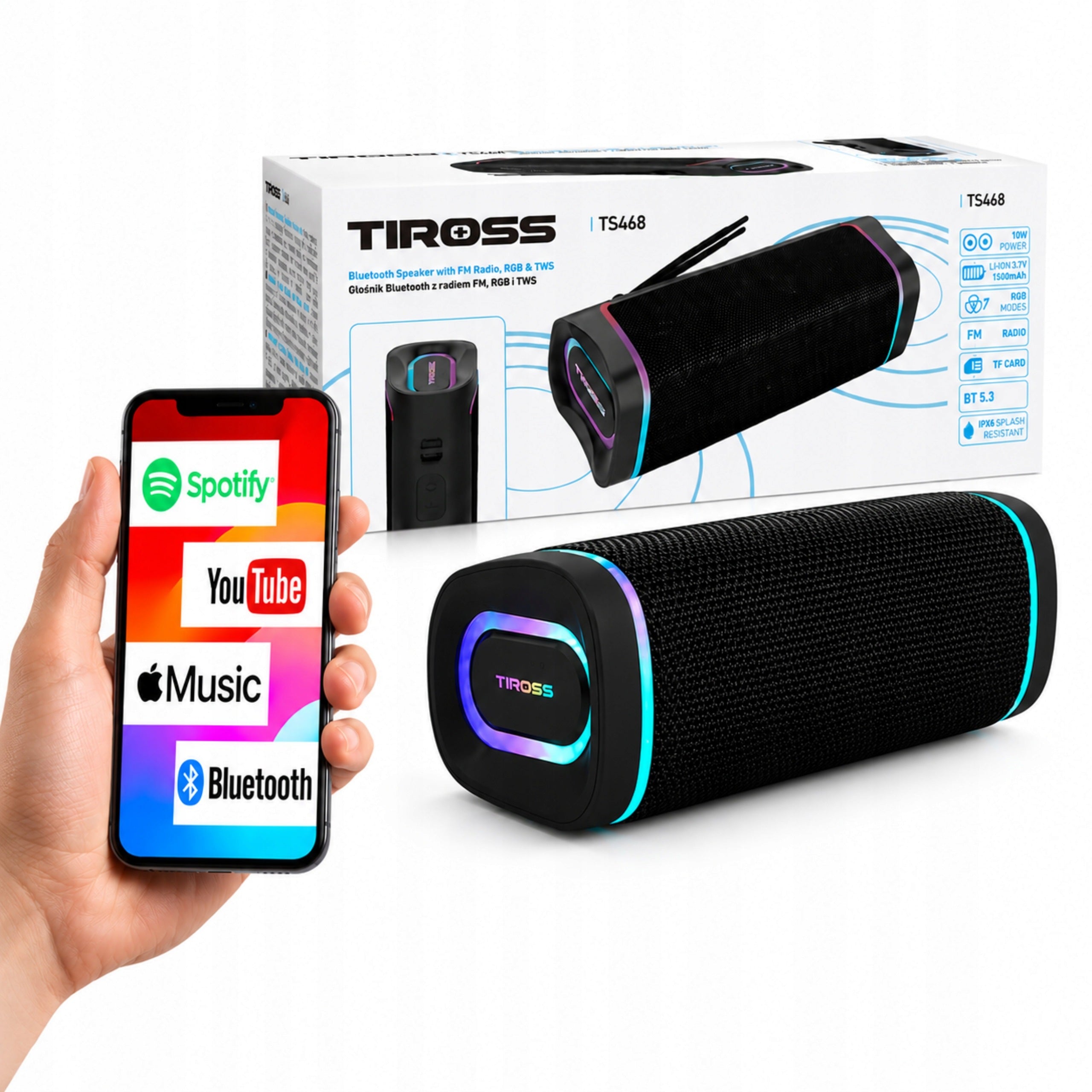Portable Bluetooth speaker 5.3 with FM, RGB and TWS radio, 10W, up to 8h gaming