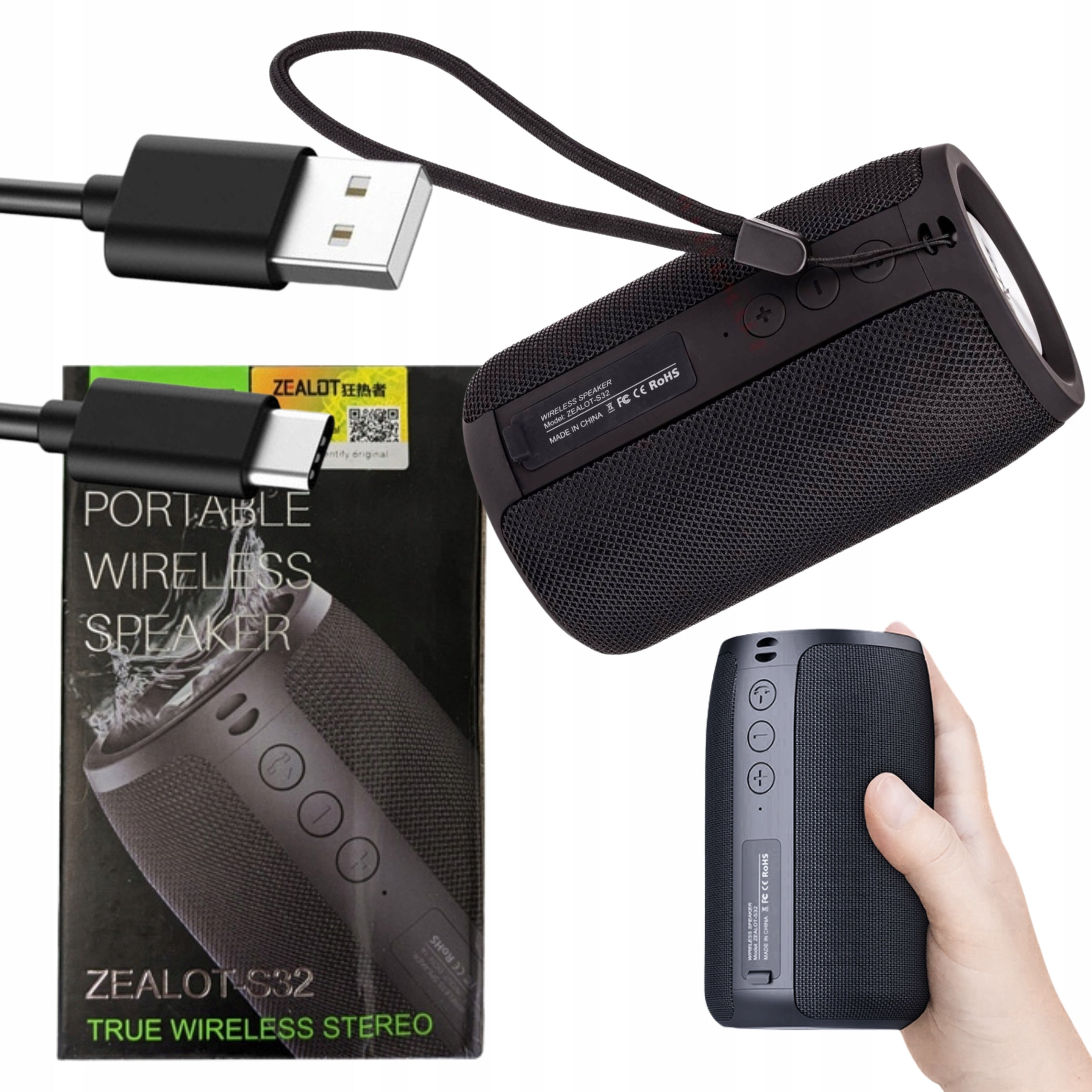 Portable Bluetooth speaker ZEALOT S32 1800mAh, micro SD slot, AUX, BT 5.2