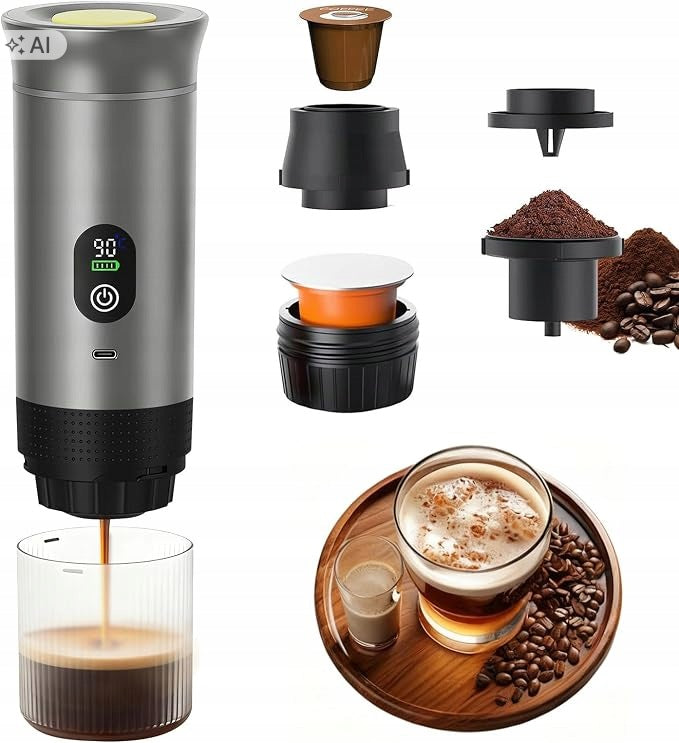 Portable Coffee Maker Compatible with Capsules and Ground Coffee