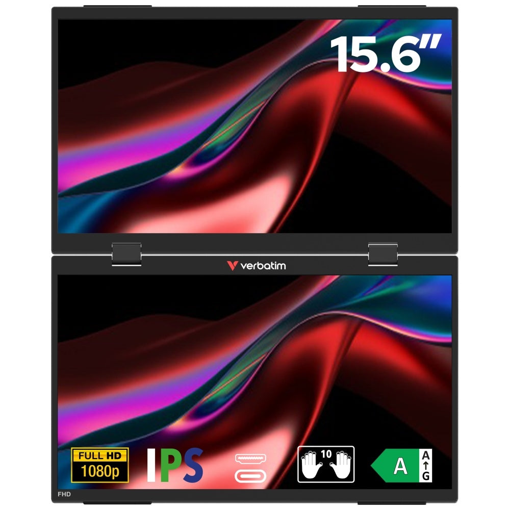 Portable Dual Monitor 15.6" Verbatim 1080p FHD VESA USB-C with Stand Manufacturer code GMVE32403PLG