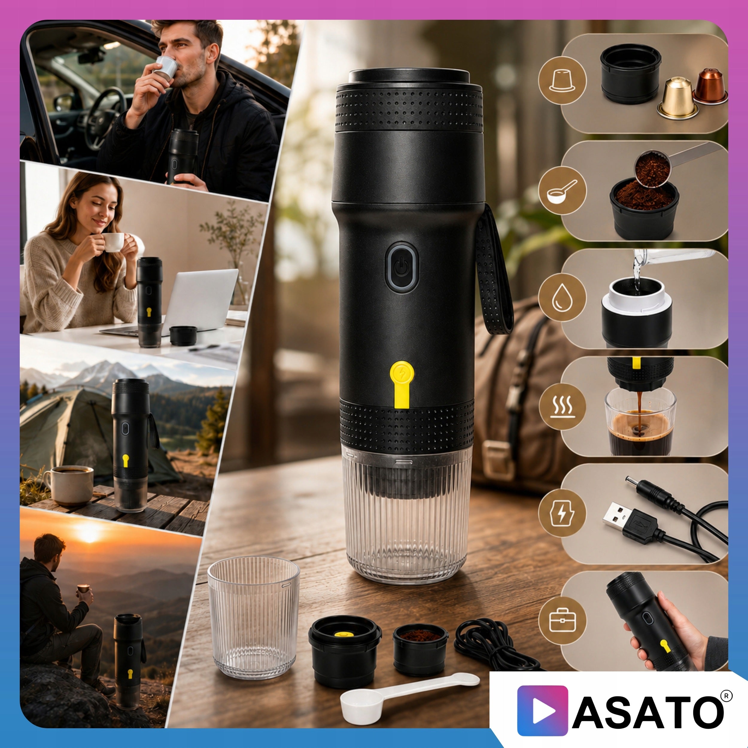 Portable Ground Coffee Maker Tourist Capsules Cordless 3in1 Packaging status original