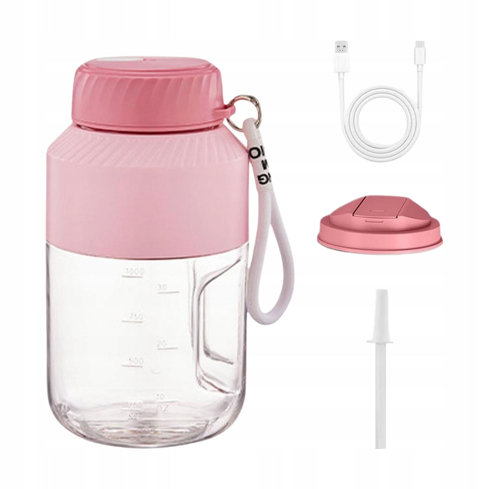 Portable Juicer Blender USB with and Strap Handheld Fruit Pink Double Lid