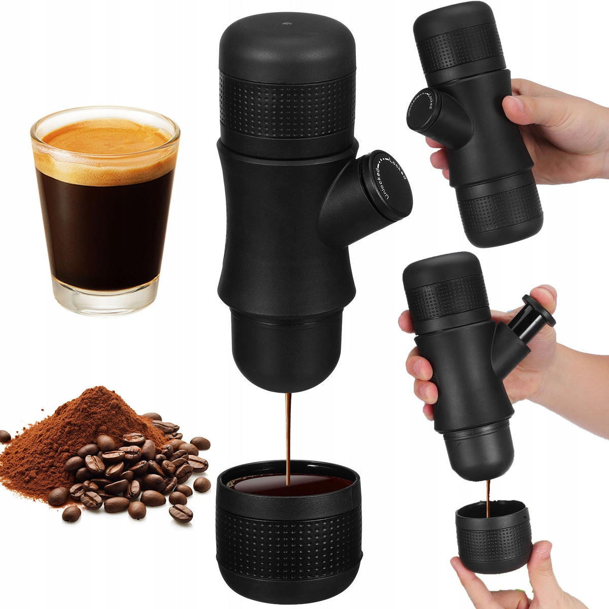 Portable Manual Espresso Maker, Black, 80 ml Capacity
