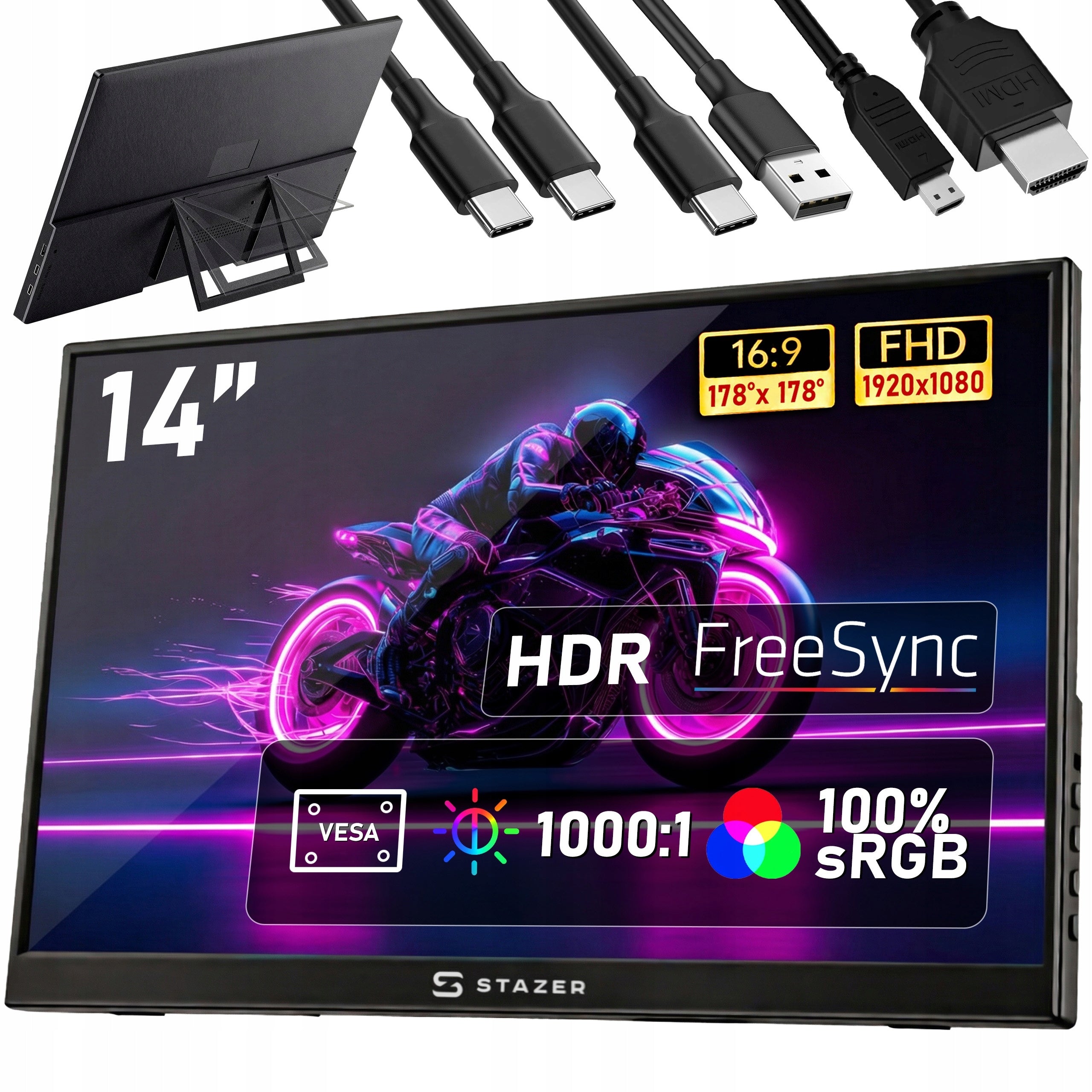 Portable Monitor for Laptop Phone 14 Inch LCD IPS FHD 1920x1080 60hz