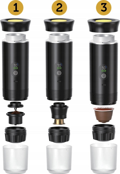 Portable Pressure Coffee Maker 3in1 Car USB Capsules Packaging status original