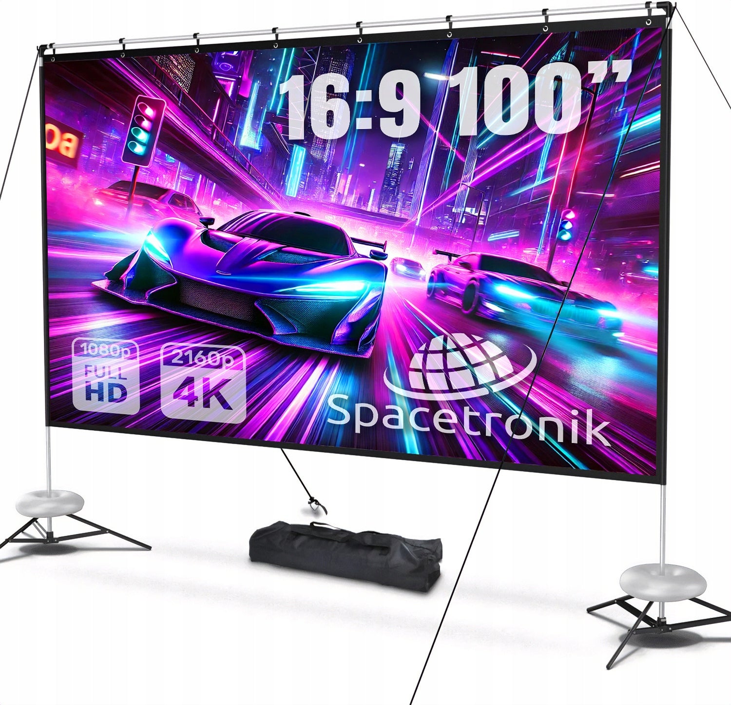 Portable Projection Screen 100 Inch 16:9 Rollable FULL HD 4K With Stand